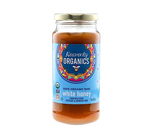 Heavenly Organics 100% Organic Raw White Honey (22 Oz) Lightly Filtered to Preserve Vitamins, Minerals and Enzymes; Made from Wild Beehives & Free Range Bees; Dairy, Nut, & Gluten Free, Kosher