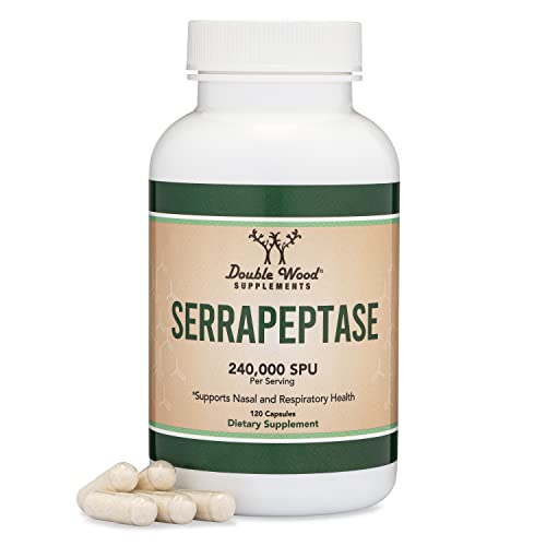 Serrapeptase 240,000 SPU Max Potency (120 Vegan Capsules) Proteolytic Enzymes for Sinus, Respiratory and Joint Health (Manufactured and Tested in The USA, Gluten Free, Vegetarian Safe) by Double Wood