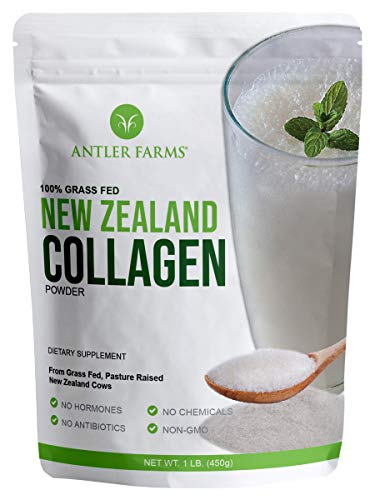 Antler Farms - 100% Pure New Zealand Collagen Powder from Grass Fed Cows, Unflavored, 1 lb - Hydrolyzed Cold Water Soluble Peptides, Keto Friendly, Bioavailable, Quick Dissolving