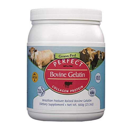 Perfect Bovine Gelatin 100% Grass Fed Beef Gelatin Powder (Cooked Collagen), Brazilian Pasture Raised ~ Large 23.3oz. 60 Serving Container ~ No Fillers, GMOs or Pesticides