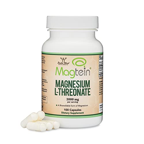 Magnesium L-Threonate Capsules (Original Magtein Formula - Patented and Clinically Studied) – High Absorption – Bioavailable Form for Cognitive Function and Nighttime Support – 2,000 mg – 100 Capsules